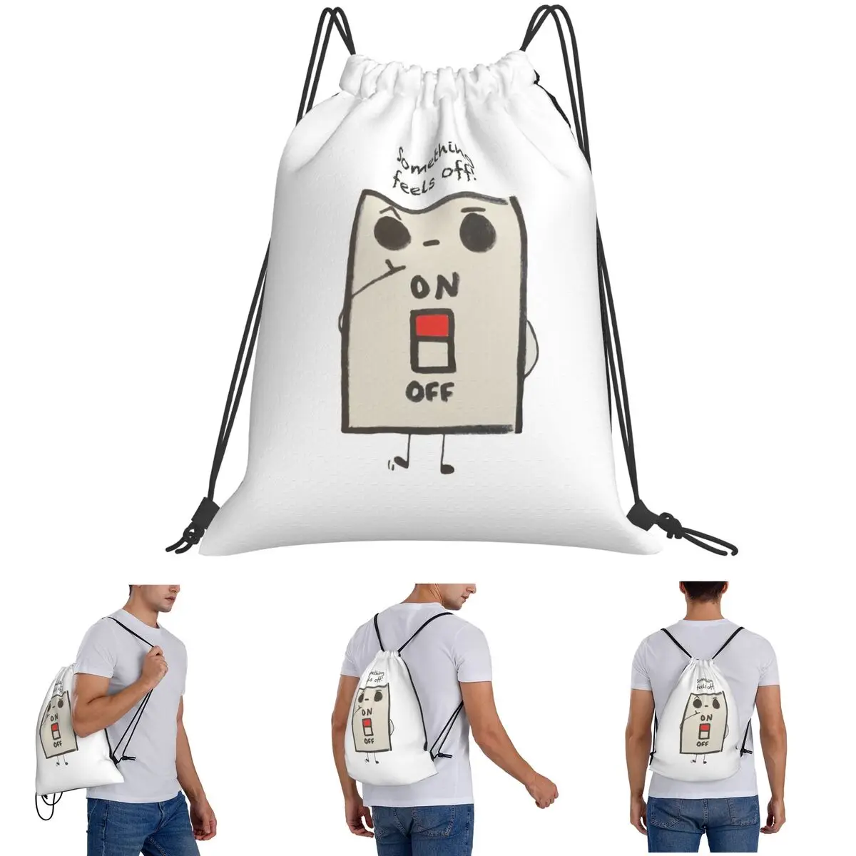 Something Feels Off Backpacks Multi-function Drawstring Bags Shoes Bag Book Bags for Travel Students