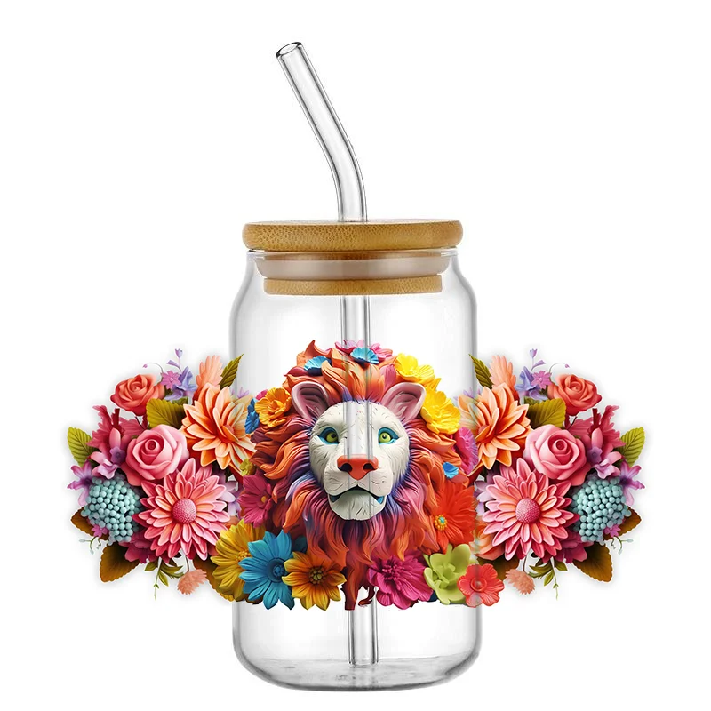 

3D Cartoon Animal UV DTF Transfer Stickers Waterproof DIY Cup Decals Cute Flower Design Fashion Home Garden Art