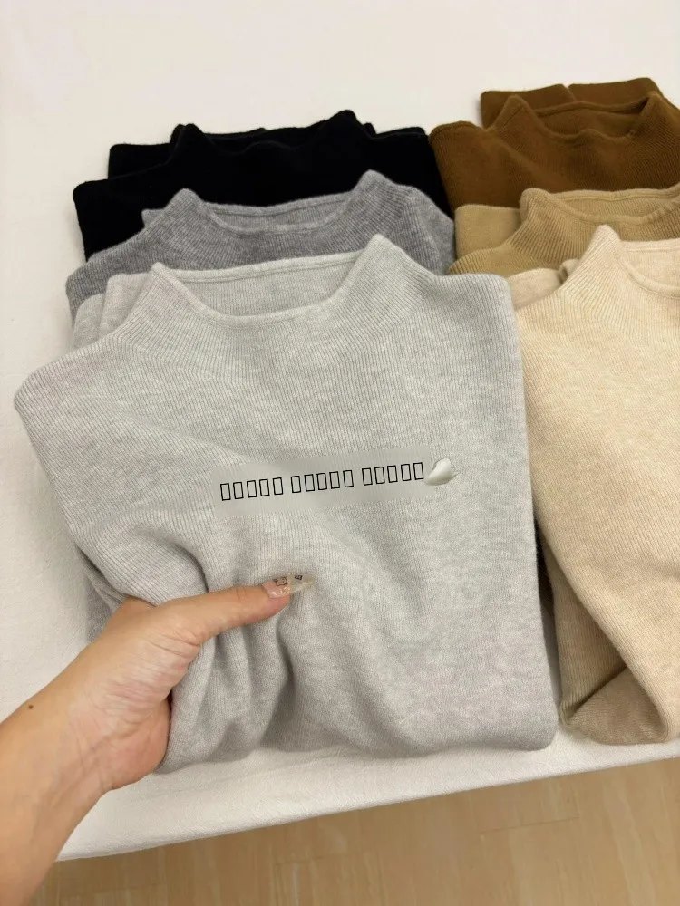 

Soft Skin-Friendly Women's Base irt f High Collar Slimming Knitted Top Winter Long Sve Sweet Sle Simple Design