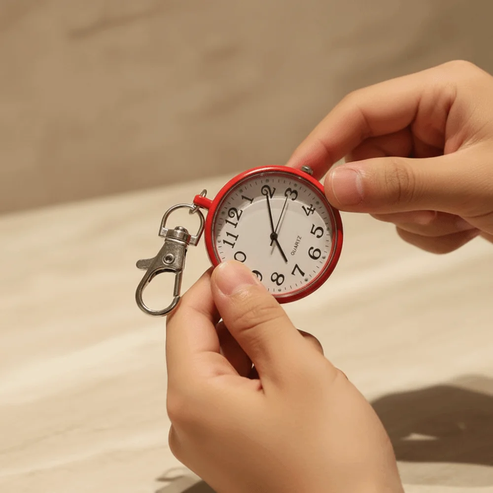 Glow in Dark Luminous Pocket Watch Easy Reading Big Numbers Key Chain Fob Clock Metal Lightweight Student Exam Timer