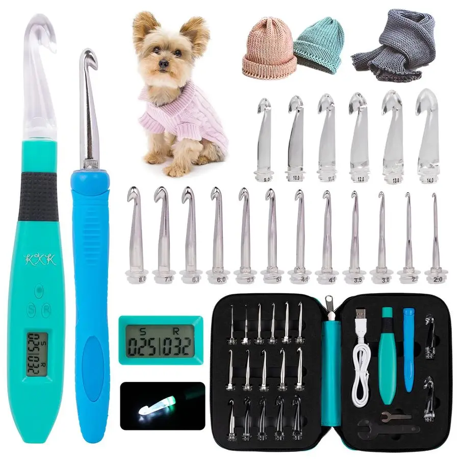 

Hooks Set Digital Original Ergonomic Counter to Track Rows and Stitches Crochet Kit with 18 Different Size Interchangeable Croch