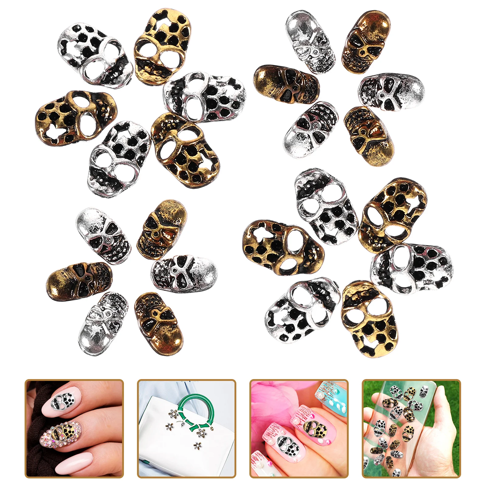 40 Pcs Halloween Skull Metal Nail Accessories Decor Manicure Decors Charms Grimace Alloy DIY Ornament Gothic