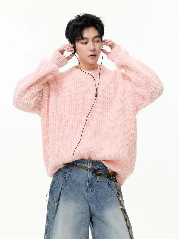 

TANGZ Studio Lazy round Ne Knitwear Soft Cozy ex Winter Sweater Cleanfit Loose Fit Wool Blend Long Sve Casual Sle