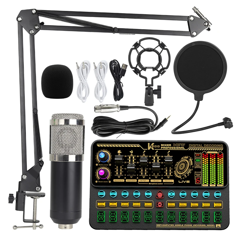 Likheung SK500 Sound Card BM-800 Podcast Microphone Bundle Condenser Studio for Laptop Computer Vlog Living Broadcast Streaming