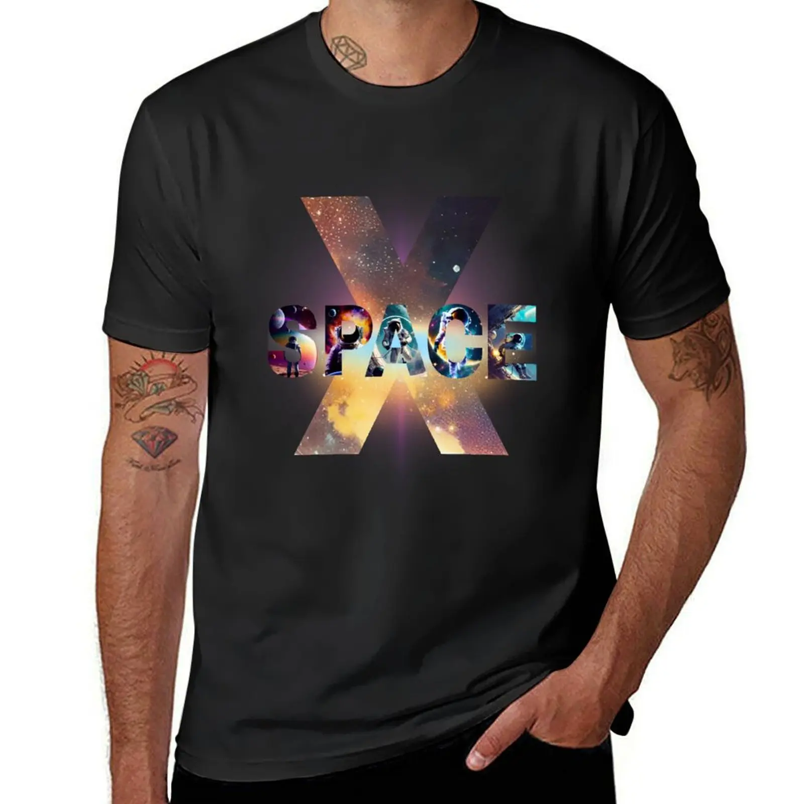 A Space Exploration Fancy Font Letter Design T-Shirt sublime cute tops Men's clothing