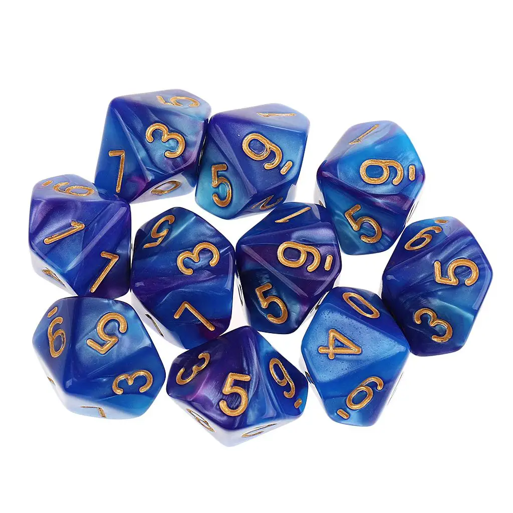 Double-colors D10 Dice Set Acrylic Polyhedral 10 Pieces for Tabletop RPG Dungeons and Dragons MTG