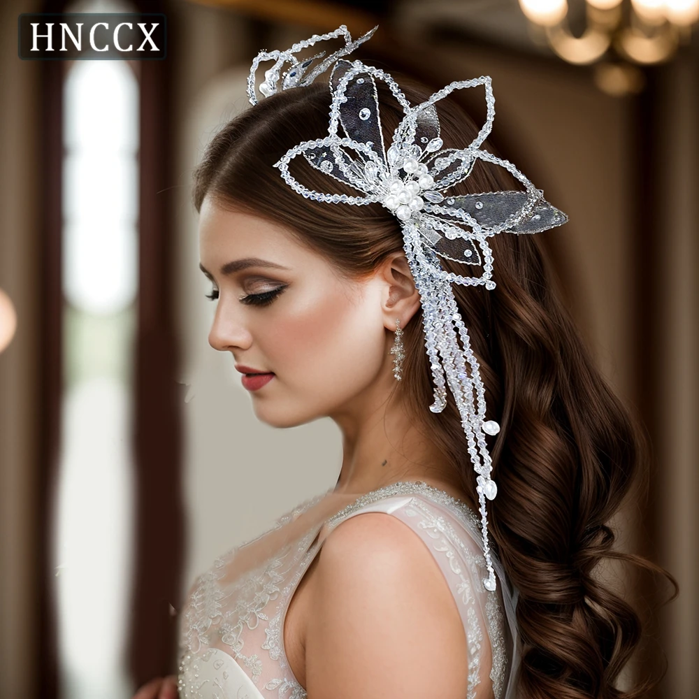 

HNCCX 2 Pce Trendy Hair Clips Butterfly Shape Handmade Crystal Tassel Bride Headwear Shiny Wedding Hair Accessories CP694