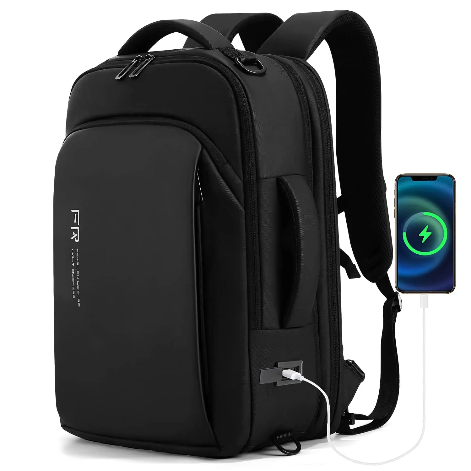 Expandable Travel Backpack 15.6 Inch with USB Laptop Backpack Anti Theft Waterproof Business Smart Backpack, Black