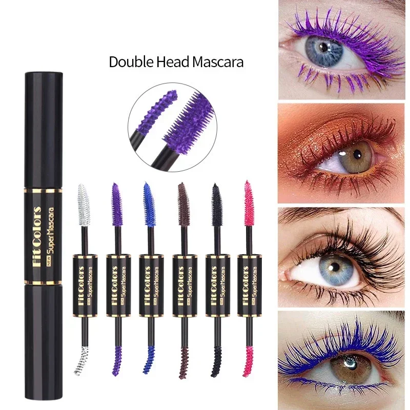 1pc Dubbele kop Waterdichte Kleurrijke Mascara Wimpers Verlenging Dikke Curling Sneldrogend langdurige Blauw Paars Witte Mascara