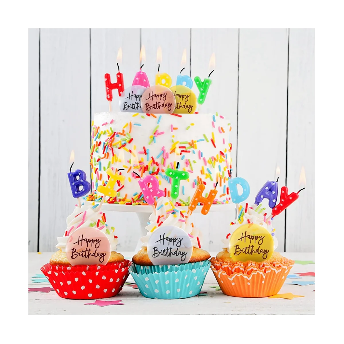 Toppers de gâteau en acrylique joyeux anniversaire, mini disque rond gravé, décoration de gâteau Chi bricolage, miroir, 24 pièces