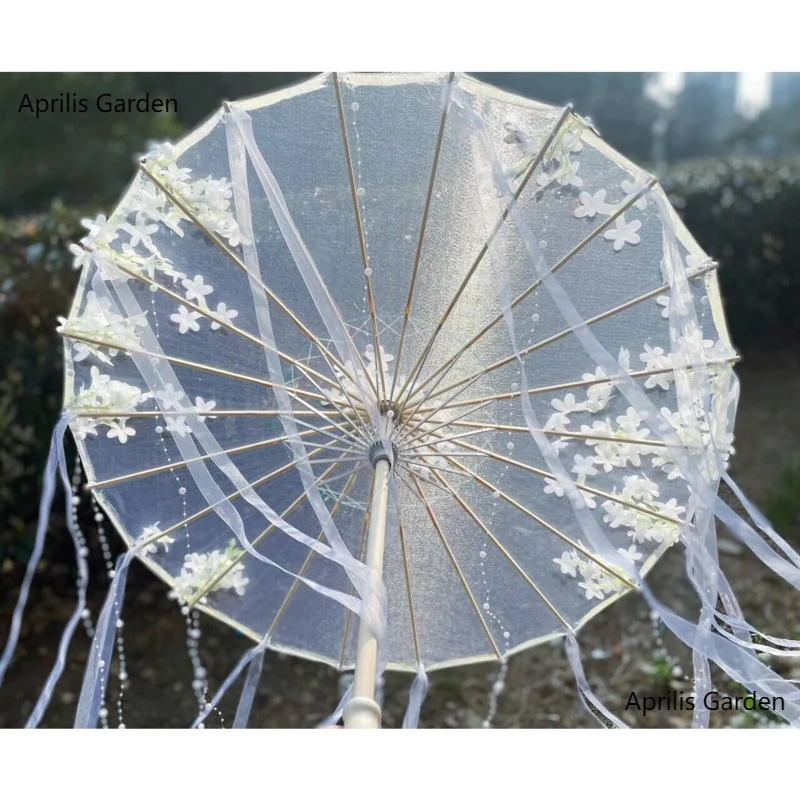 82CM Flower Decorative Umbrella With Fan For Hanfu Cosplay Photograph Props Craft OilPaper Umbrella Parasol Sakura Umbrellas