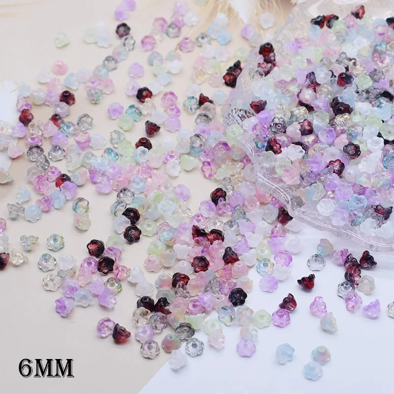 6mm 50pcs/bag Small Lily of The Valley Flower Shape Bead Lampwork Glass Loose Beads for DIY Craft Jewelry Making Accessorie