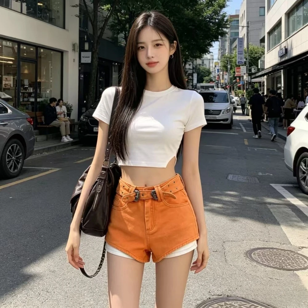 

Women's high-waisted denim shorts - Comfortable summer fitted blue denim shorts-Suitable for daily wear,beach outings,and travel