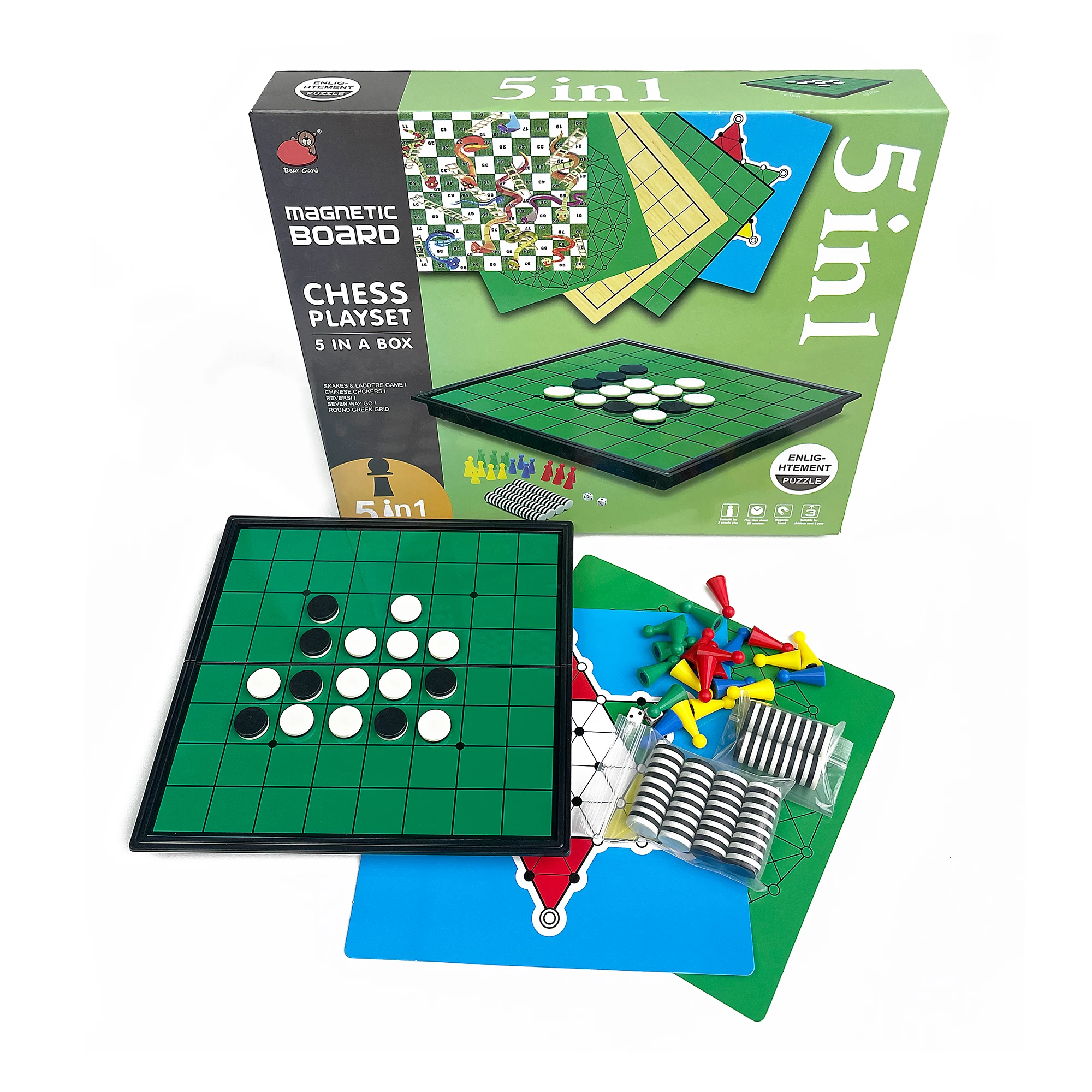 

5 in 1 Foldable Magnetic Board Game Set Portable Plastic Tabletop Travel Outdoor Classic Family Game Collection