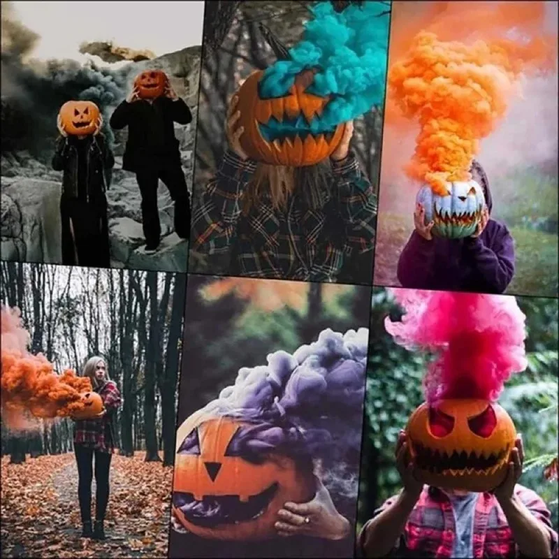 كعك الدخان الملونة حبوب الدخان ماجيك المرحلة تأثير الغلاف الجوي مسلية ديكور الحفلات المحمولة التصوير دعائم الهالوين هدية