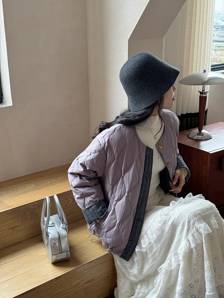 

Утепленная двусторонняя куртка Uniko Diamond ID для женщин, зимняя, свободного кроя, фиолетовая, в корейском стиле, для повседневной носки, ветрозащитная