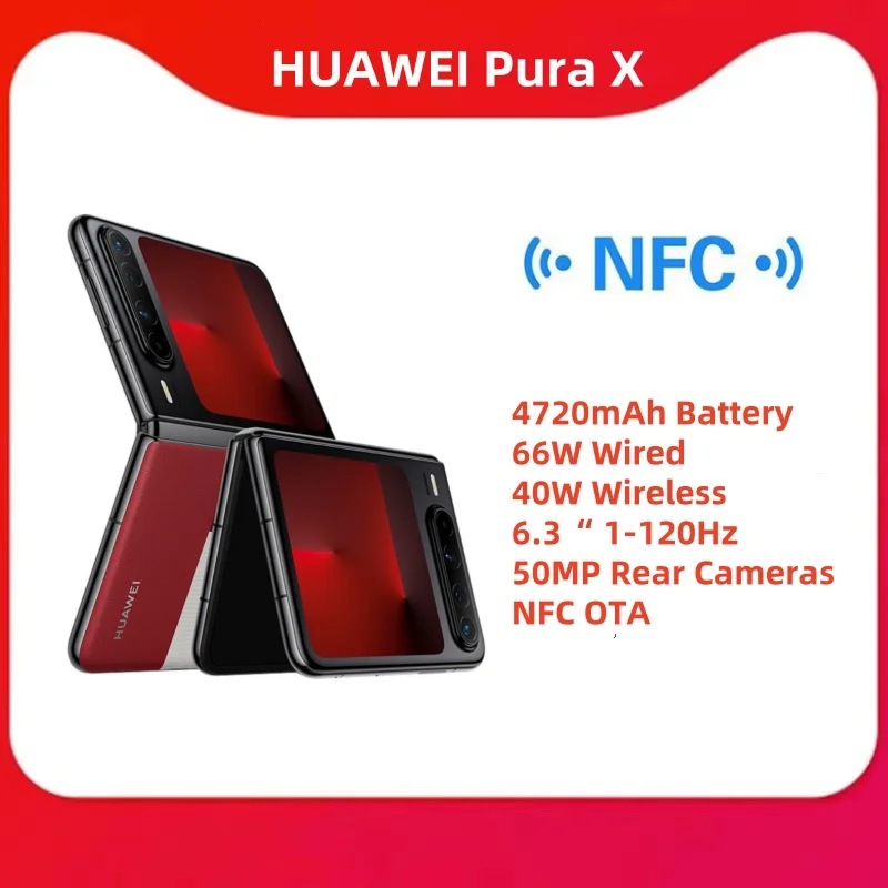 Original New Huawei Pura X Folded Screen SmartPhone 4720mAh Battery 66W Wired 40W Wireless 6.3“ 1-120Hz 50MP Rear Cameras NFC