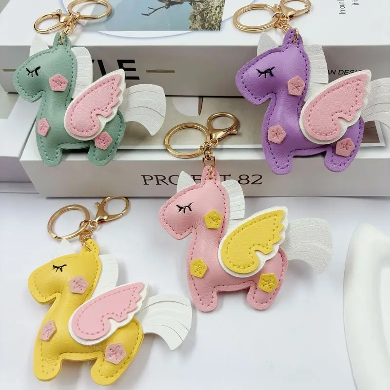 New Horse Keychains Women PU Leather Hanger Pendant Decoration For Bag Car Keyring Accessories Gifts