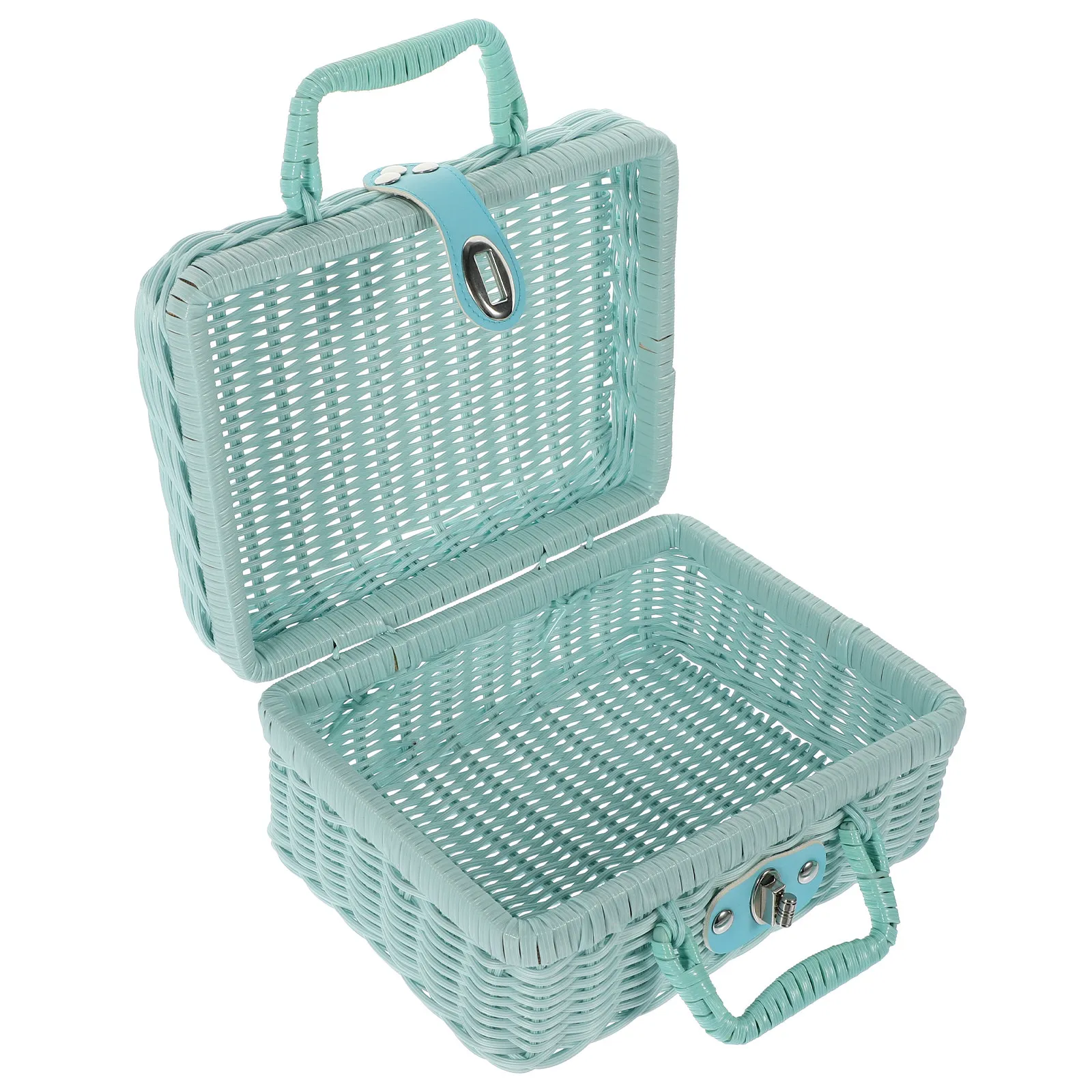 

Винтажная светло-голубая плетеная корзина для хранения, имитация ротанговой корзины ручной работы, корзина для пикника, реквизит для свадебного декора, ретро-коробка для хранения