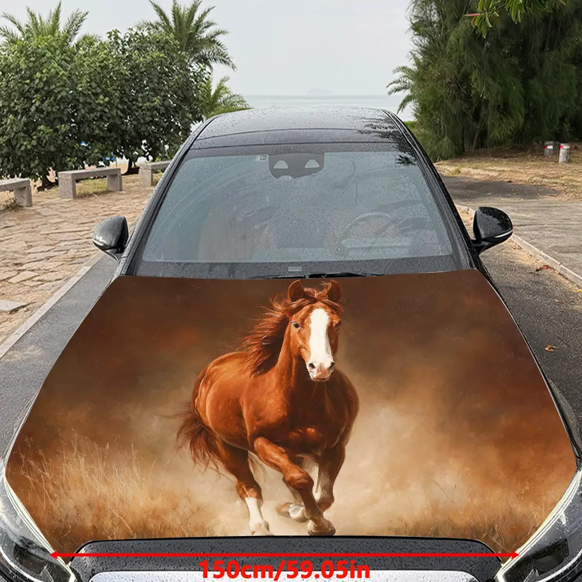Car Decals A Horse With Spirited And Dynamic Charm Amidst Dust Car Hood Sticker, Waterproof Self - Adhesive Vinyl Graphics Decal