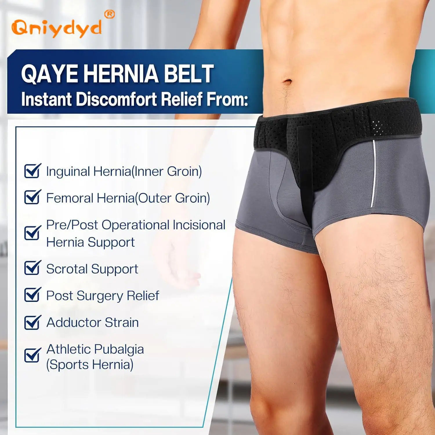 Hernia Belt Truss for Inguinal Sports Hernia Support Brace with 1 removable compression pad Beneficial to Pain Relief Recovery