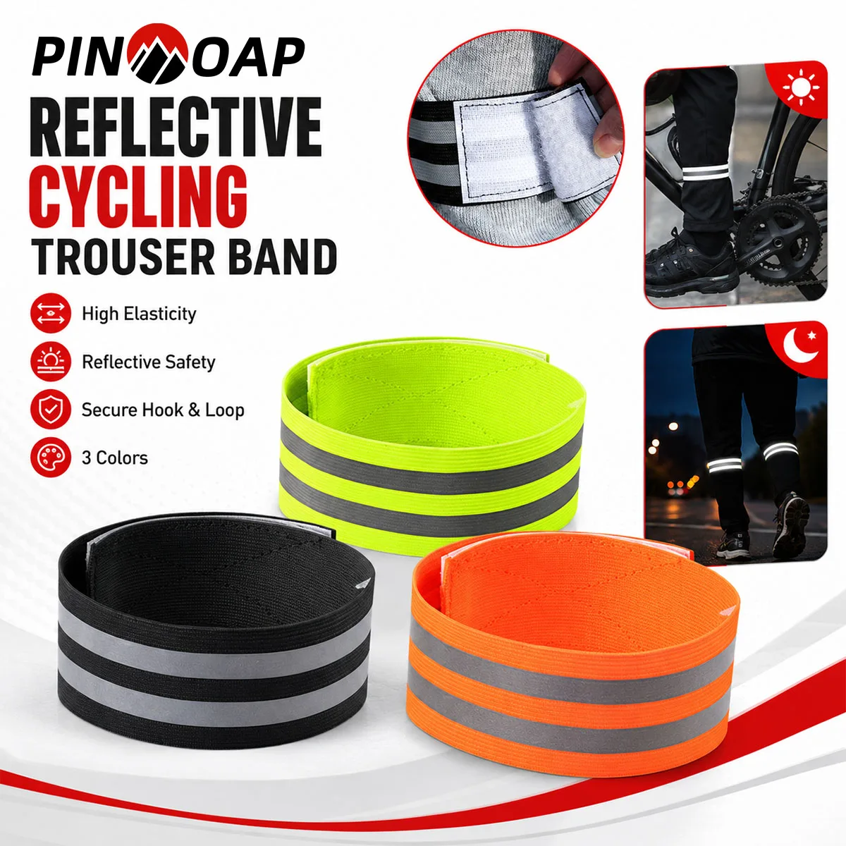 PINMOAP 1/2PCS Bicycle Pants Leg Strap Reflective Trouser Clip Ankle Wrap For Mtb Road Cycling Running Commuting Outdoor Gear