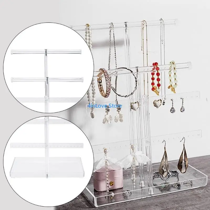 

T4MD Versatile 3 Level Jewelry Organizers Rack for Necklaces and Bracelets with Earring Rings Tray Storage Organization
