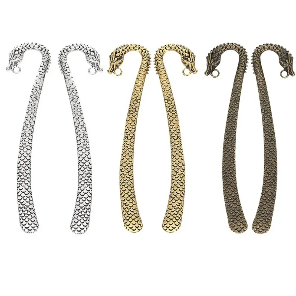 6 pcs 122mm 5 Inch Blank Beading 3D Dragon Head Carved Bookmarks with Loop for DIY Making Retro Gold Silver and Bronze