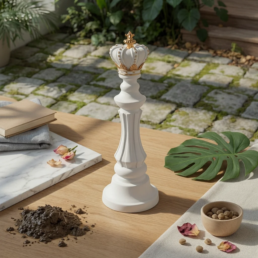 3 Pieces Chess King Queen Knight Statue Desk Display Chess Piece Decor Set King Figurine Gold Trim Queen Figurine Easy to Clean