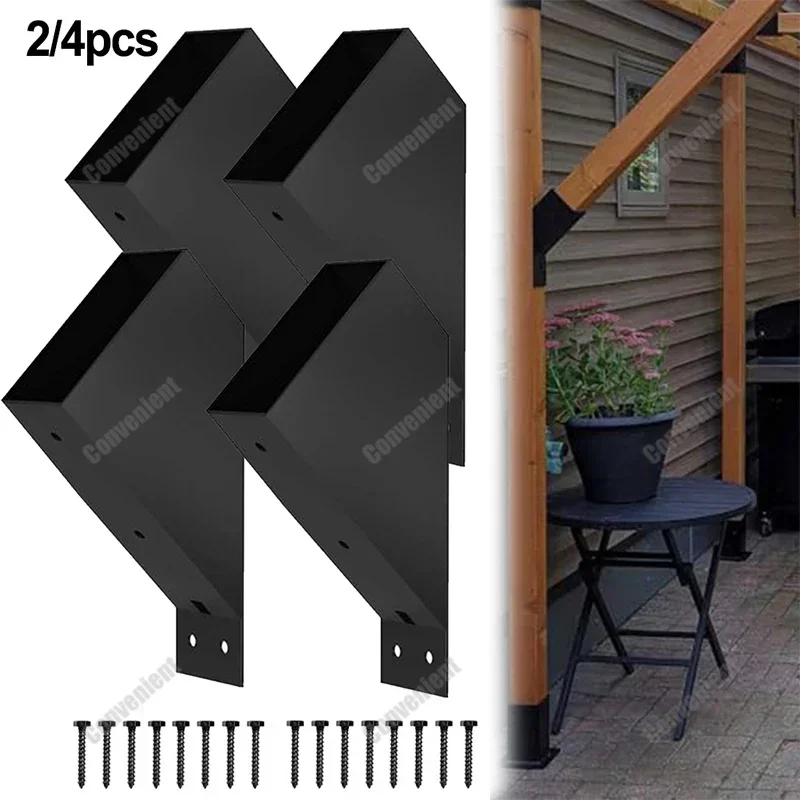 

2/4pc Pergola Brackets With Screws 45 Degree Angle Support Heavy Duty Connector For Garage Terrace Courtyard Wood Pile Connector