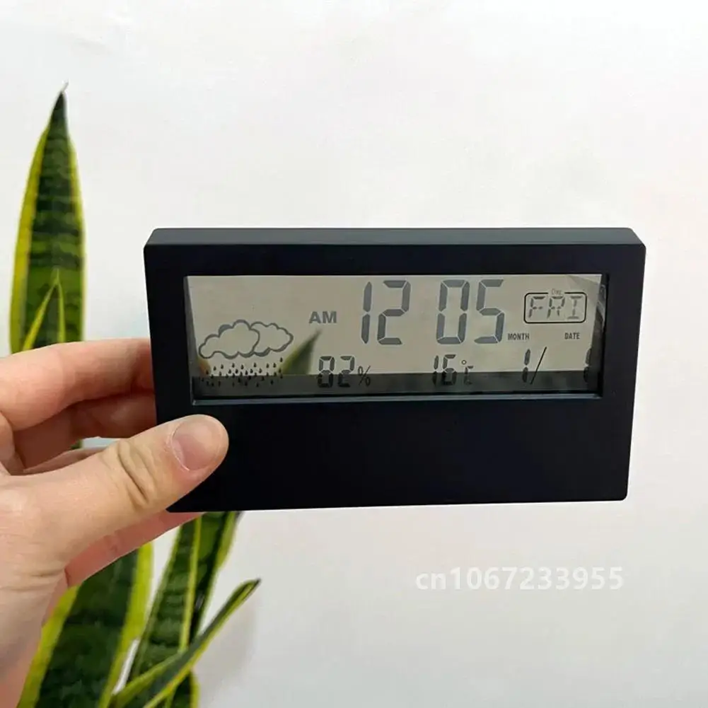 LCD Multifunctional Electronic Alarm Clock Transparent Minimalist Bedside Electronic Clock Measure Humidity 20%- 89% - 50°C~70°C