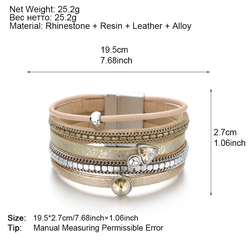 ALLYES Resin Crystal Charm Leather Bracelet for Women Men Bohemian Multilayer Bracelets & Bangles Summer Female Jewelry