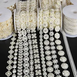 1Yards Imitation Pearl Beaded Chain Trim Garland Strand for Door Curtain Wedding Decoration DIY Embellished Rhinestone 39 Styles