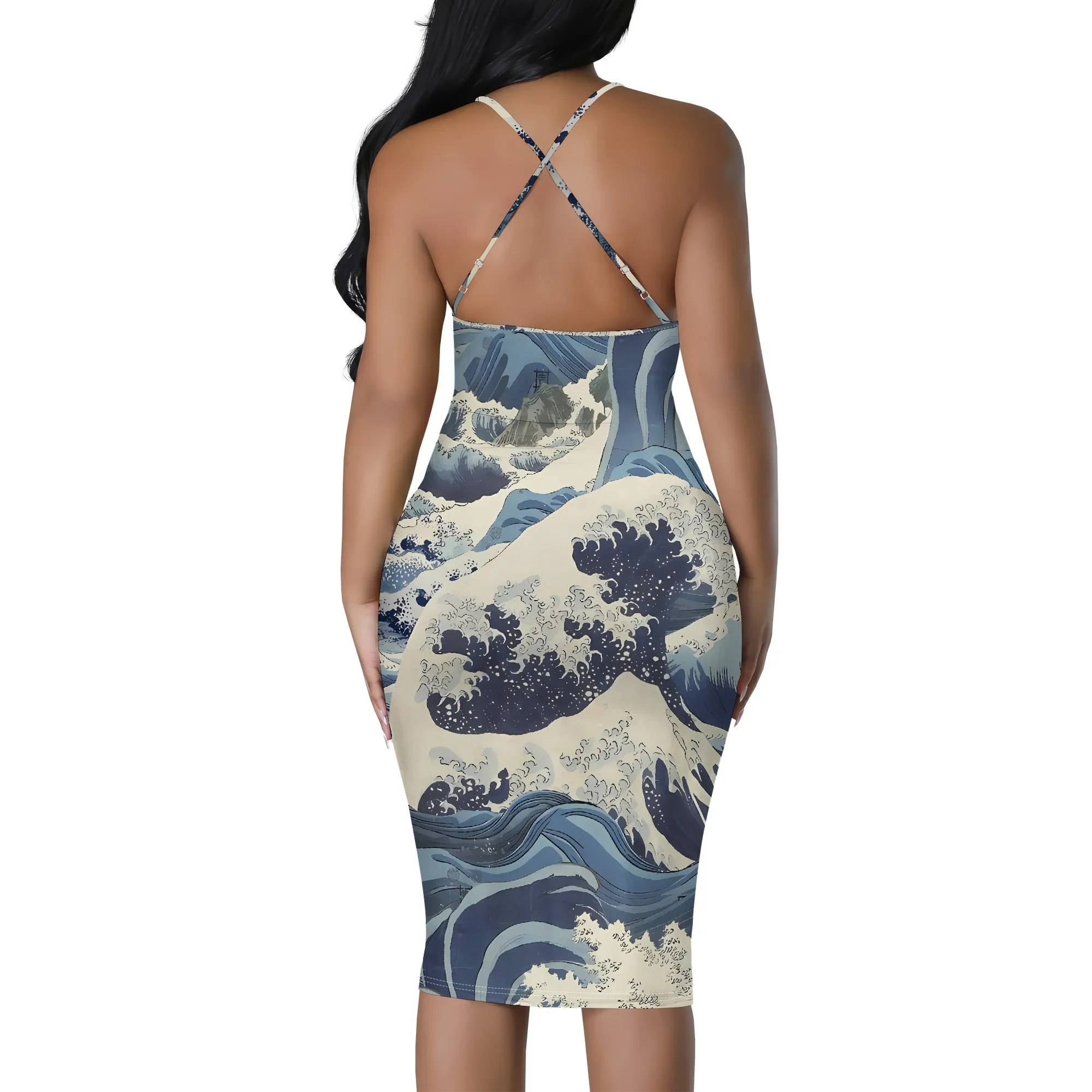 فستان EQQZD أنيق برقبة مربعة وحزام نحيف، فستان ضيق رومانسي بطباعة المناظر الطبيعية الفنية للنساء