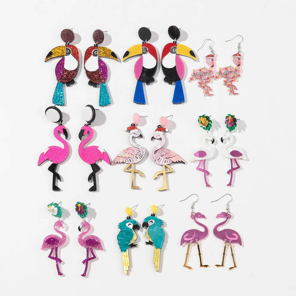 Fashion Multi-Style Acrylic Bird Parrot Drop Earrings for Women Lovely Colorful Birds Animals Earring 2024 Trend Jewelry