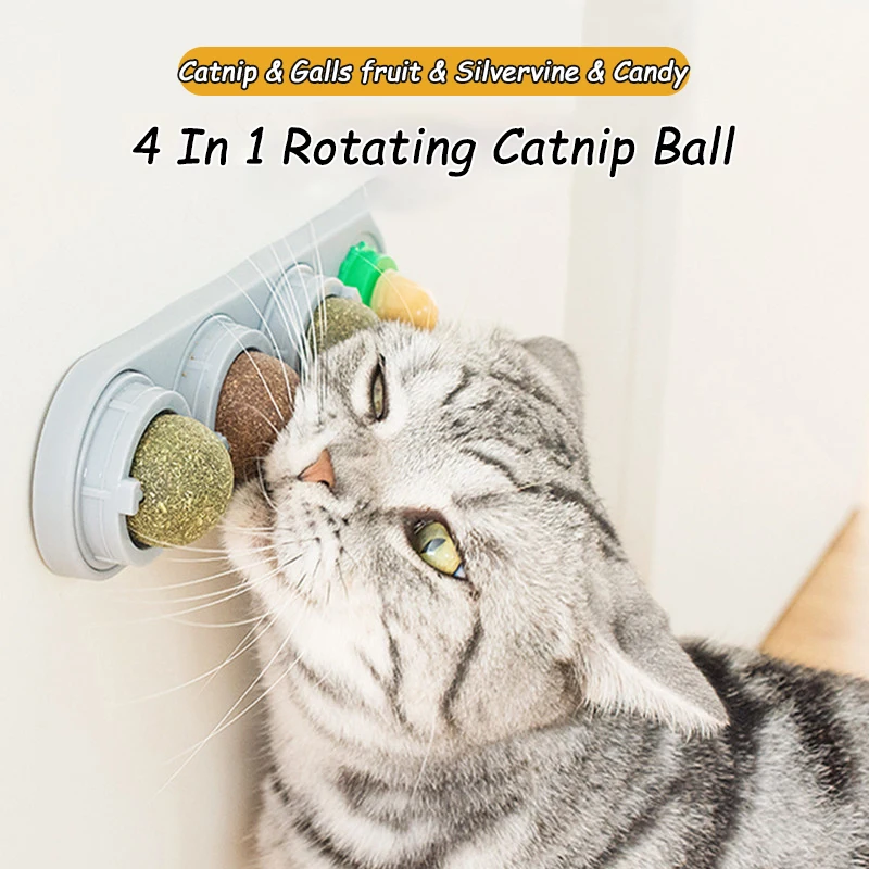 Natural Catnip Toys Silvervine Balls Teeth Cleaning Dental Wall Treats Extra Cat Energy Ball Edible Cat Lick Healthy Kitten Chew