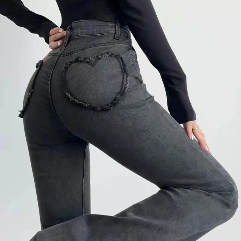 Women's Skinny Jeans Slim Flared Pants Fashion Embroidered High Waist Thin Denim Trouser Casual Bottoms Vintage Y2k Clothes