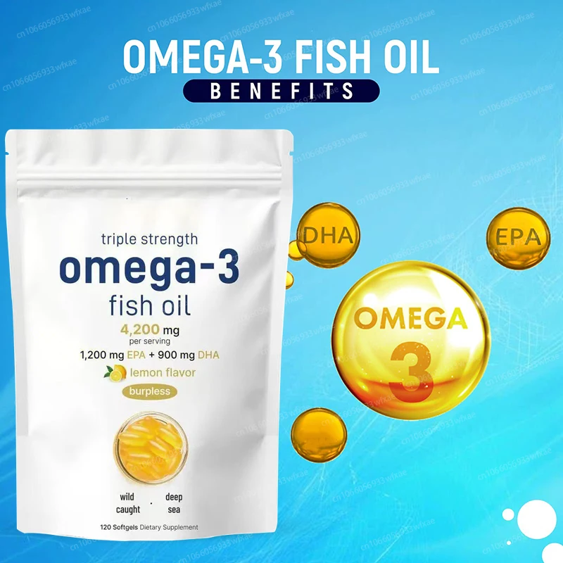 

120/240 Softgels Triple Strength Omega-3 Fish Oil Lemon Flavored Supplement 4200 mg with EPA and DHA