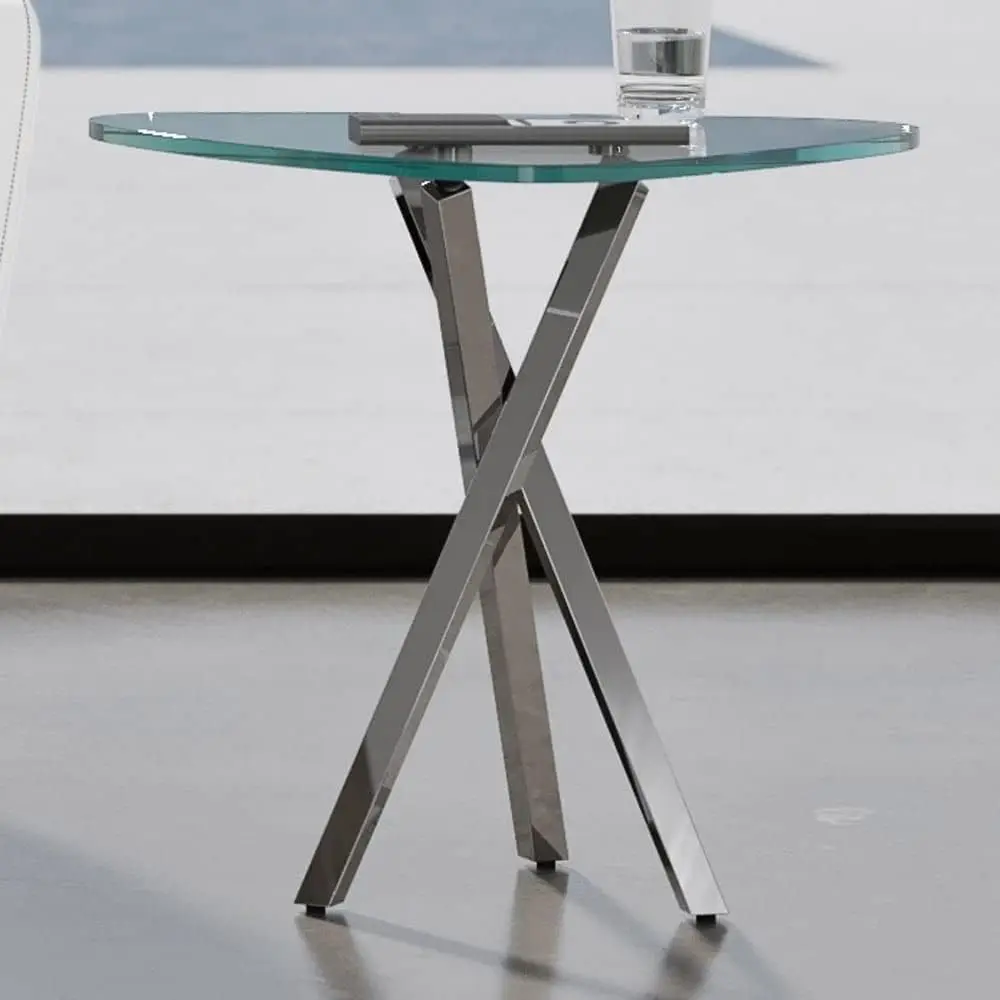 Modern Cortez End Table - Clear Glass With Polished Stainless Steel Base