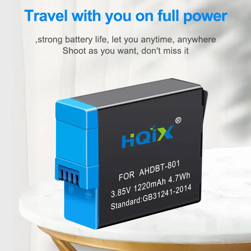 HQIX for GoPro HERO 5 6 7 8  Action Camera AHDBT-801 Charger Battery