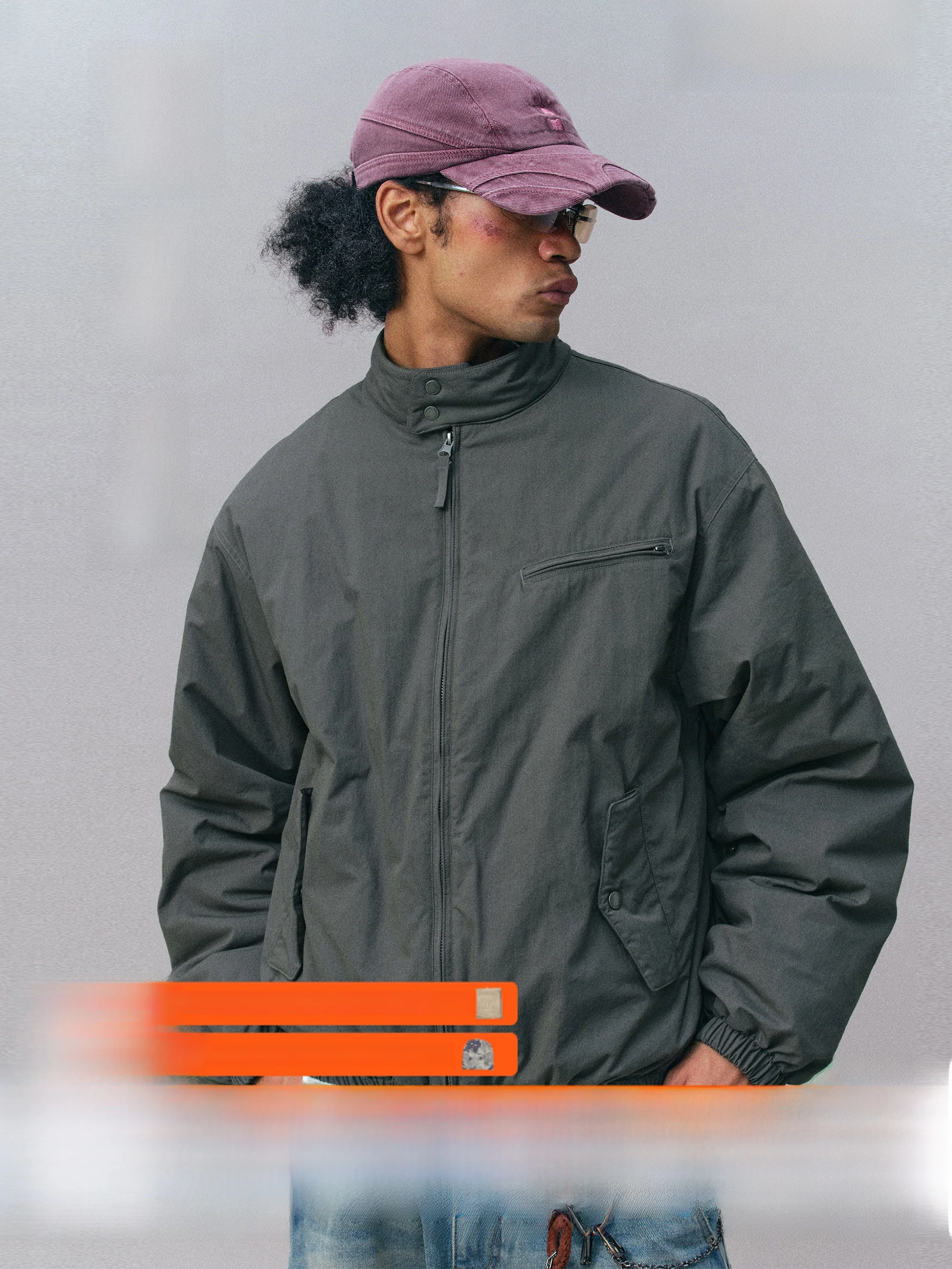 

Outdoor Vintage Loose Bla Label P Cotton Stand Collar Harrington Cotton Jaet Men's Warm Thi Long Sve Zipper Closure
