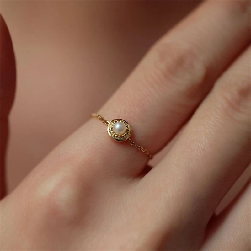 Fashionable New Pearl Chain Adjustable Ring for Women Temperament Exquisite Stainless Steel Ring Jewelry Accessories Gift