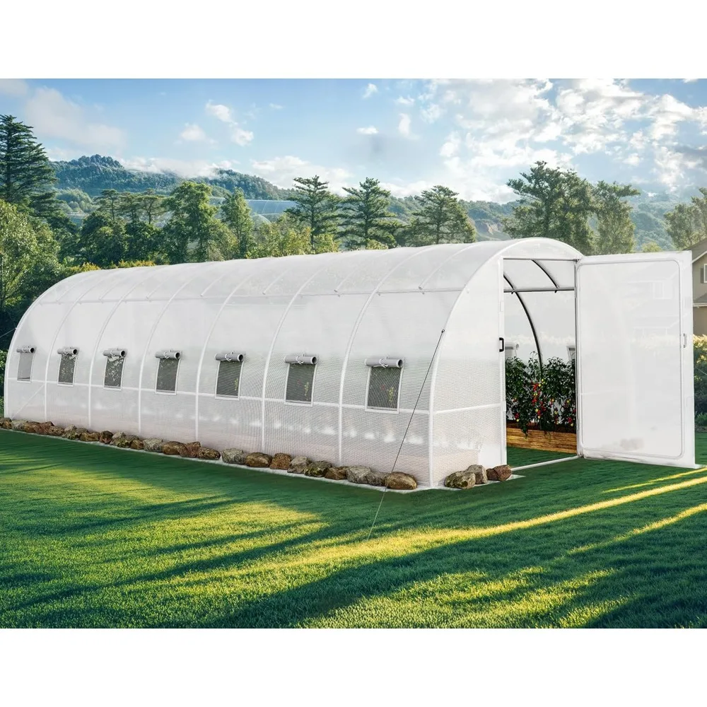 

26x10x7ft Greenhouse Extra Large Heavy Duty Large 2 Swing Doors Walk-in Greenhouses Tunnel Green Houses Outdoor 14 Wind