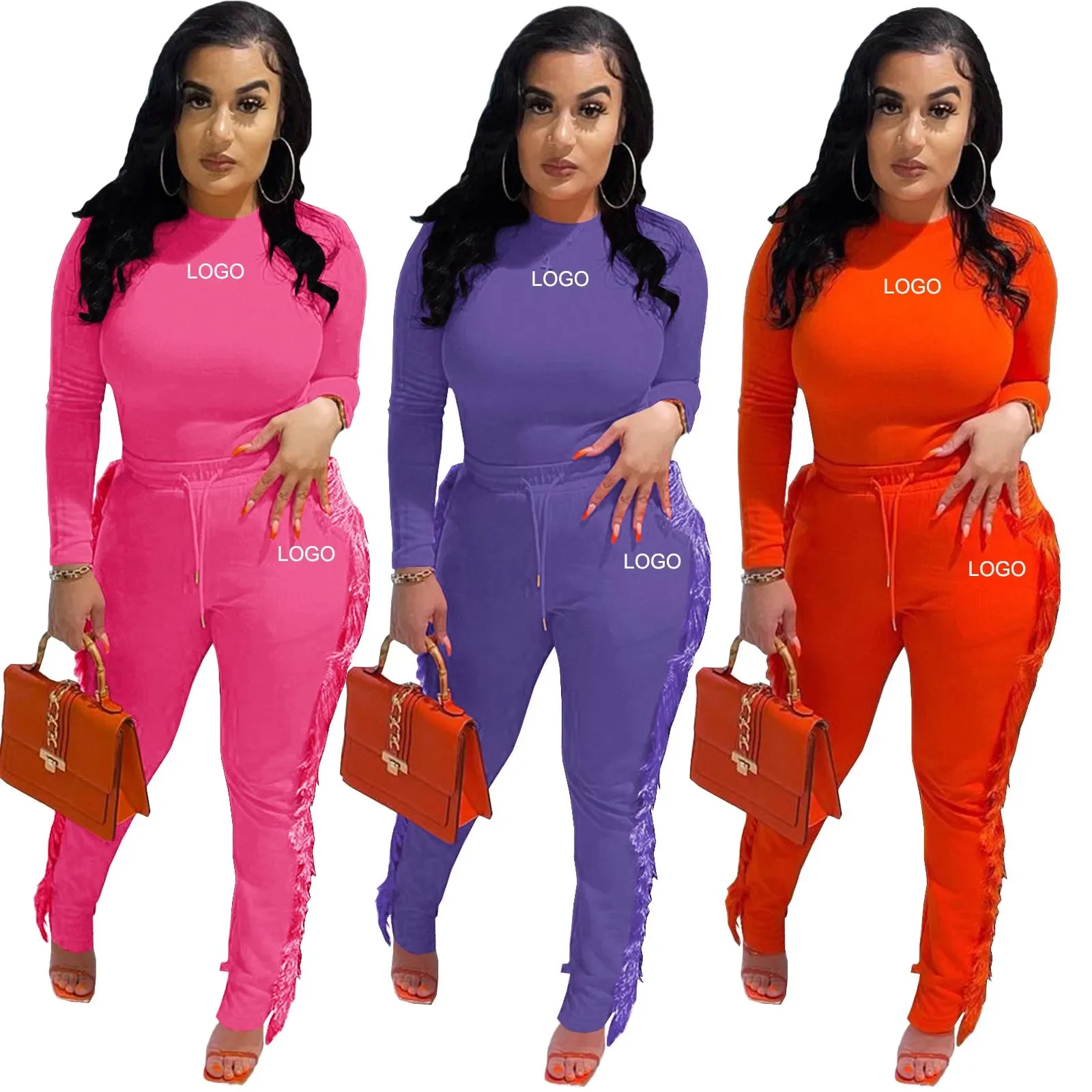 

Fall 2022 New Office Lady Jump Sweat Suit Sweatshirt Tassel Jogger Pants Set 2 Piece Set for Woman