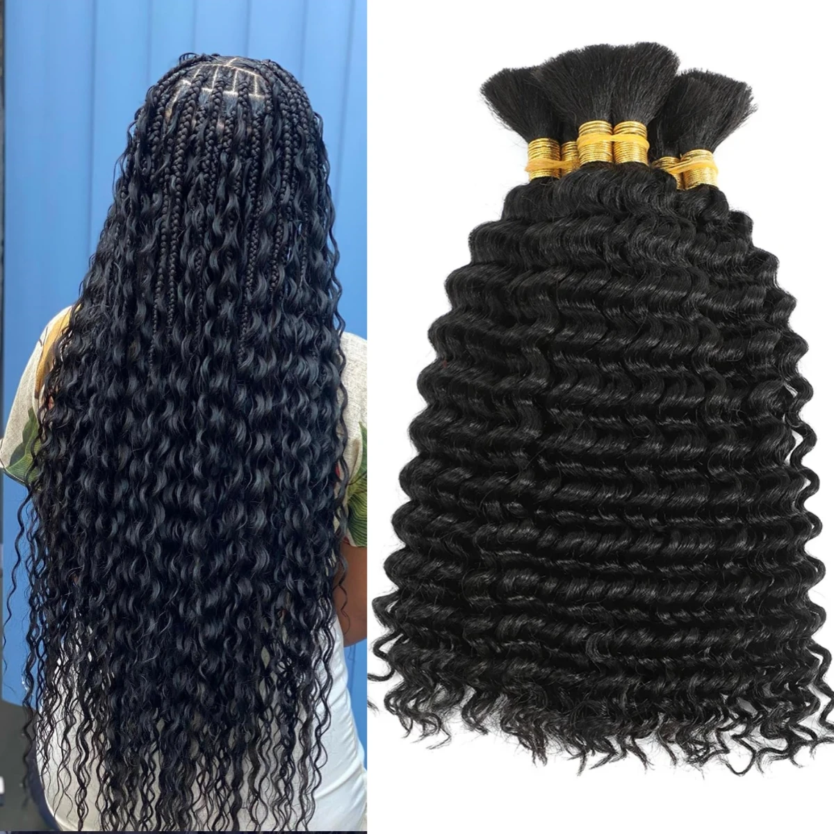 Cabelo Encaracolado Profundo Para Trançar, Pacotes De Cabelo Brasileiro, 100% Extensões De Cabelo Humano, Onda De Água, Sem Trama