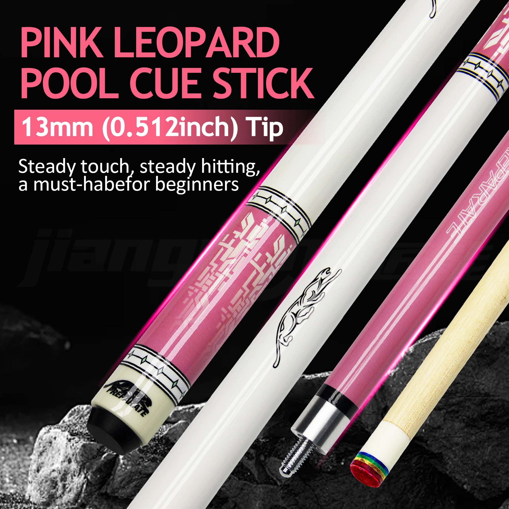 

HOT! PINK LEOPARD Pool Cue Pro-Grade Rainbow Tip Smash Power Pinpoint Accuracy