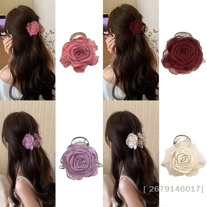 【YY26】Elegante Rosenblüten-Haarspange für Damen, temperamentvolle Haarklammer, süßer Haarschmuck, florale Haarspange für den Hinterkopf, Haarnadel