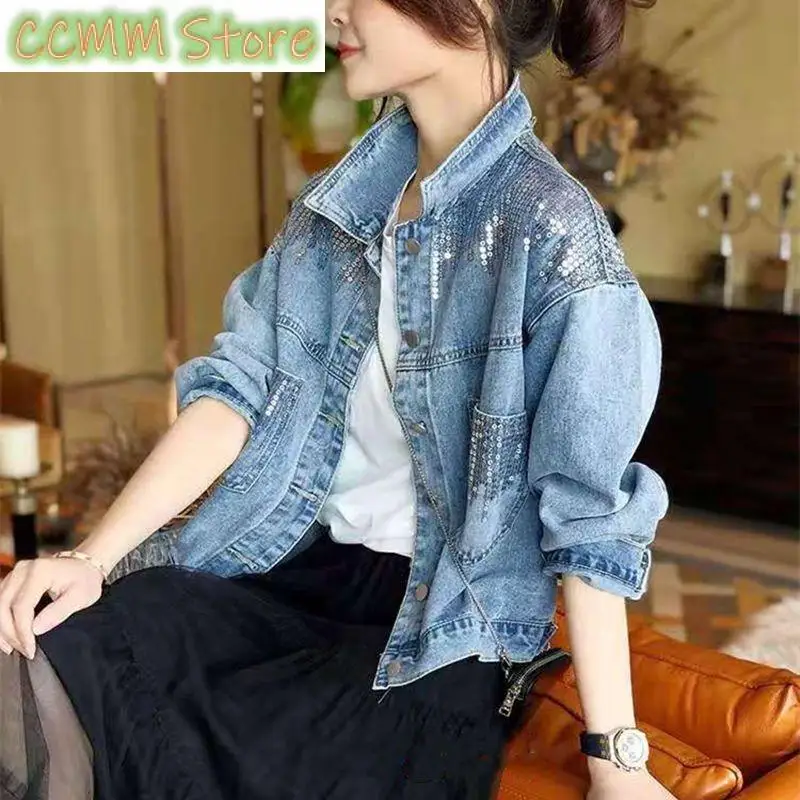 New French Retro Stand-up Collar Women's Denim Jacket Fashion Female Coat Elegant Comfortable Joker Ladies Outerwer Tops
