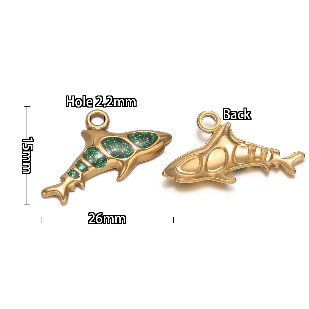 5 Stück Edelstahl-Emaille-Haifisch-Anhänger für DIY-Schmuckherstellung für Frauen, Armbänder, Kinder-Halsketten, Anhänger und Ohrringe – Detail 3
