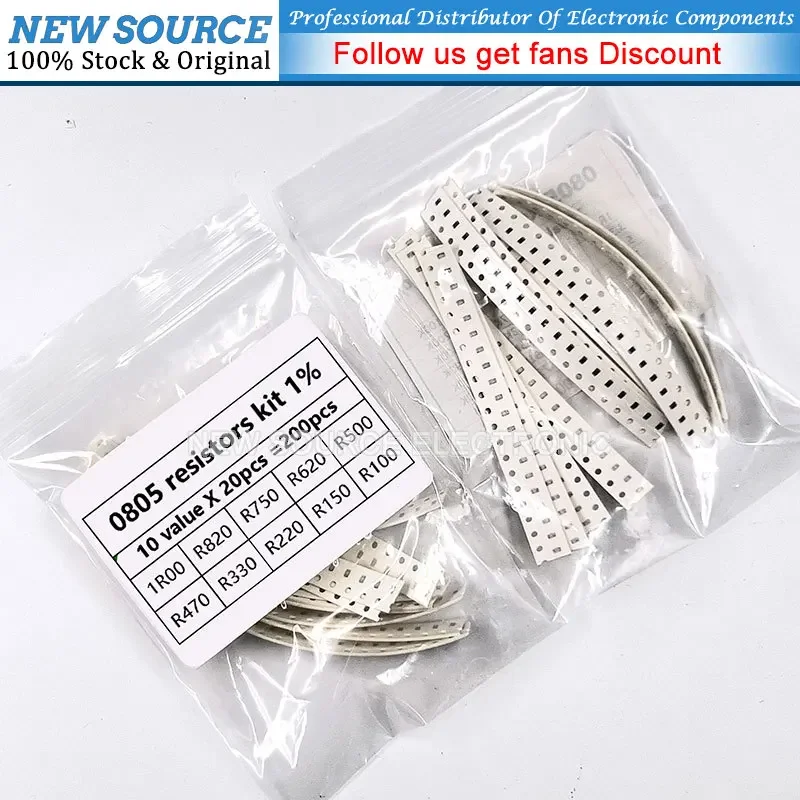 1% 0805 SMD 저항기 모듬 키트 세트, 10 값 X 20 개, 1R00 R820 R750 R620 R500 R470 R330 R220 R150 R100 Diy, 200 개